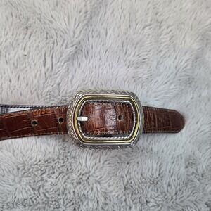 Brighton Belt Women M/L 32 Reversible Black Brown Croc Leather Silver Gold Twist